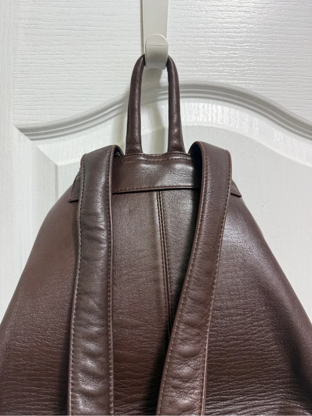 Bloomandel Premium Dark Brown Leather Drawstring Backpack with Front Pockets